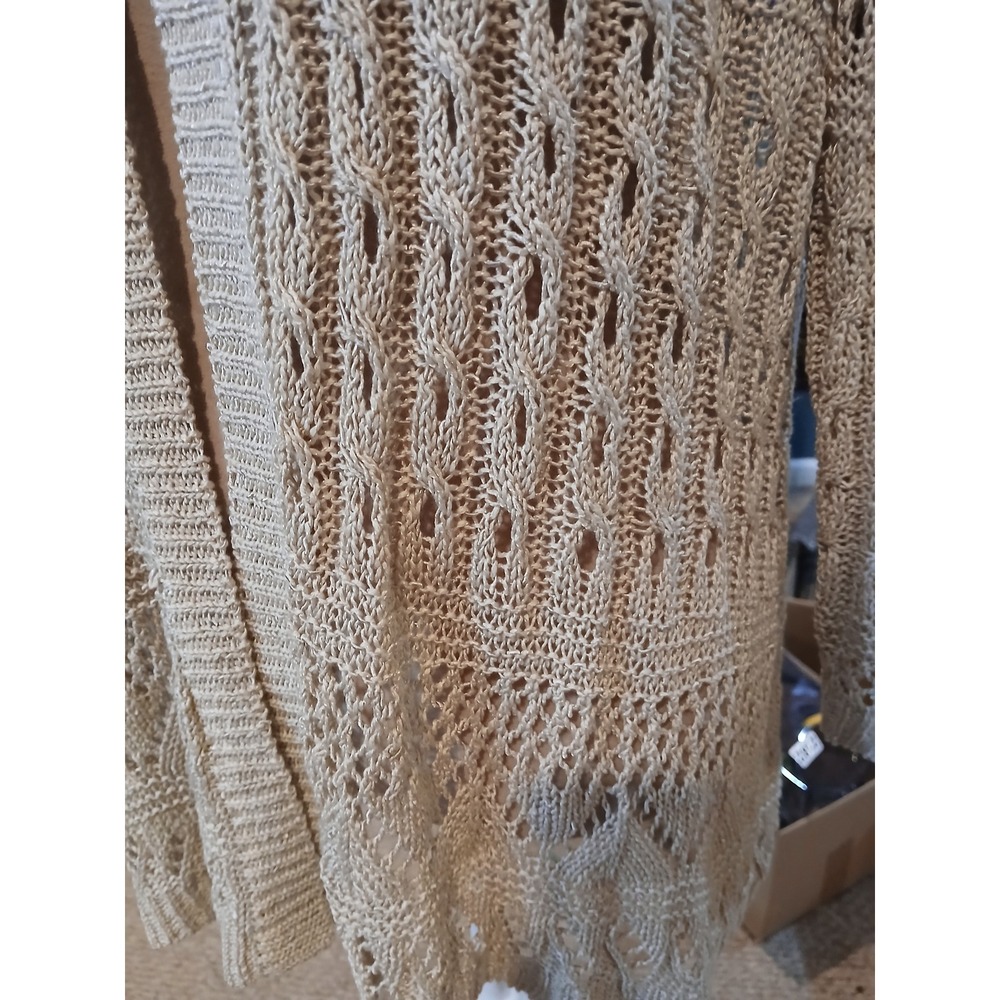 Westport 2x Tan Beige Pointelle Cable Knit Open Front Cardigan Layering - Picture 3 of 12